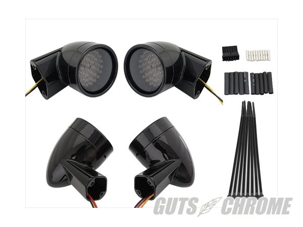 【取寄】33-5010 Revox Bulletスタイル LEDウインカーキット ブラック クリアレンズ|GUTS CHROME
