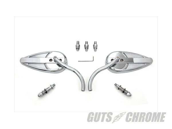 【取寄】34-0188 ティアドロップ ミラー　セット ビレット ロング ステム付 クローム