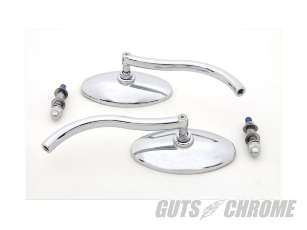 【取寄】34-0331 Wyatt Gatling クローム オーバル ミラー セット カンツァー ラウンド ステム付|GUTS CHROME