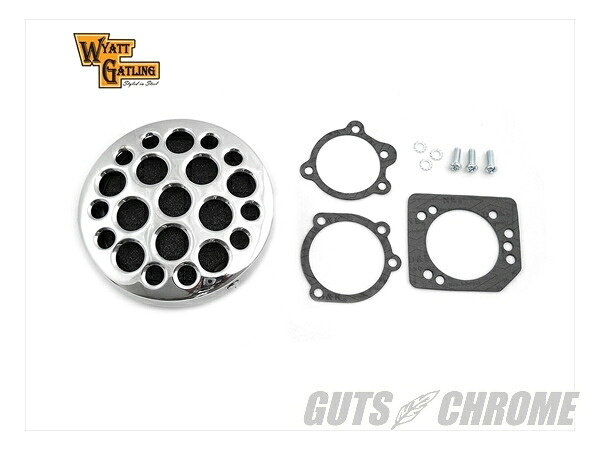 【取寄】 34-0762 Wyatt Gatling クローム ドリルド エア クリーナー|GUTS CHROME
