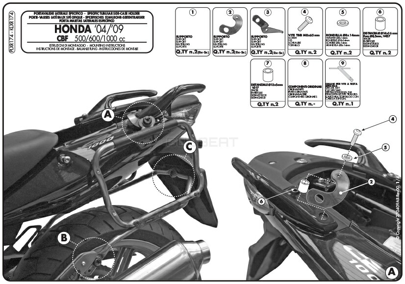 GIVI PLXR174 サイドケースホルダー - 04 他専用 600S 12 500 600N V37 HONDA V35シリーズ用 CBF ジビ