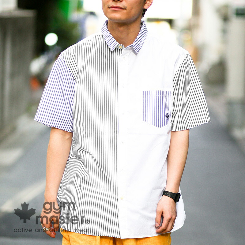 楽天市場 Gym Master ジムマスター 公式 2way半袖シャツ メンズ レディース ユニセックス 半袖シャツ クレイジー 白シャツ ストライプ クレイジー レギュラー ノーカラー 胸ポケ付き トップス G Gym Master On Line Shop