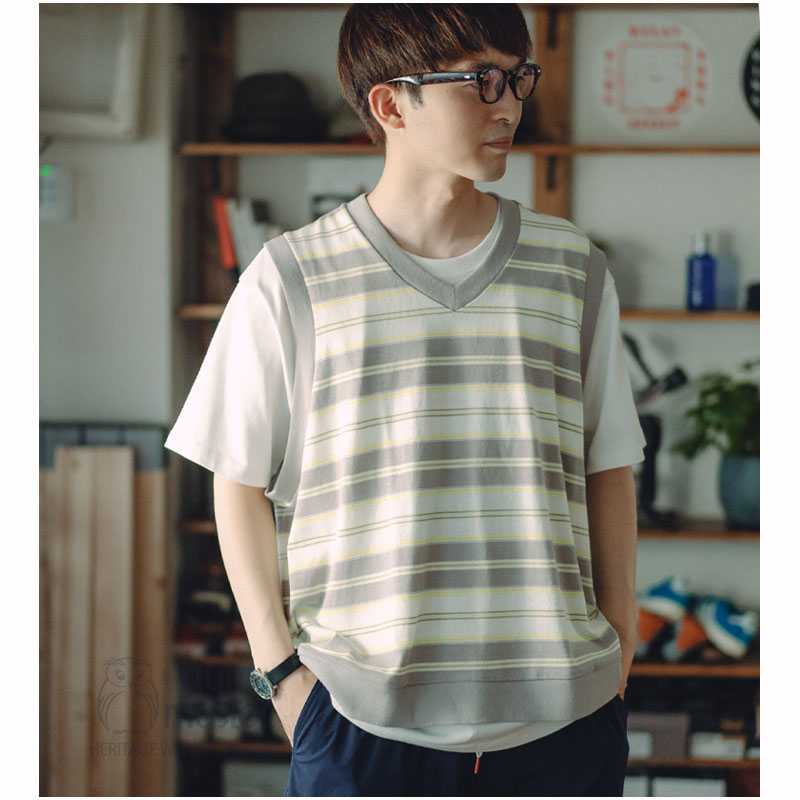 Gym Master ジムマスター 公式7 6oz ボーダービッグベストメンズ レディース ユニセックス ビッグサイズ 大きめ ベスト ボーダー カジュアル 春夏 T恤衫 International Shipping G3675 500円引きクーポン