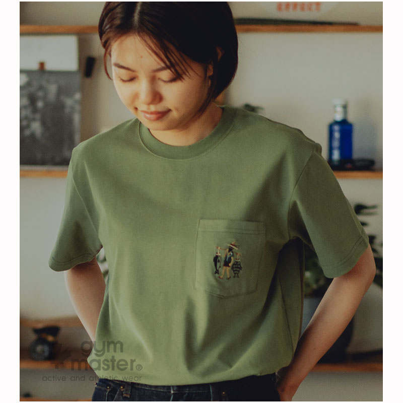 Gym Master ジムマスター 公式6 5oz起毛天竺 釣り人刺繍 Teeメンズ レディース ユニセックス 丸首 クルーネック ポケットt 刺繍 半袖 部屋着 プリントt カジュアル オーガニックコットン T恤衫 G3638 55 以上節約