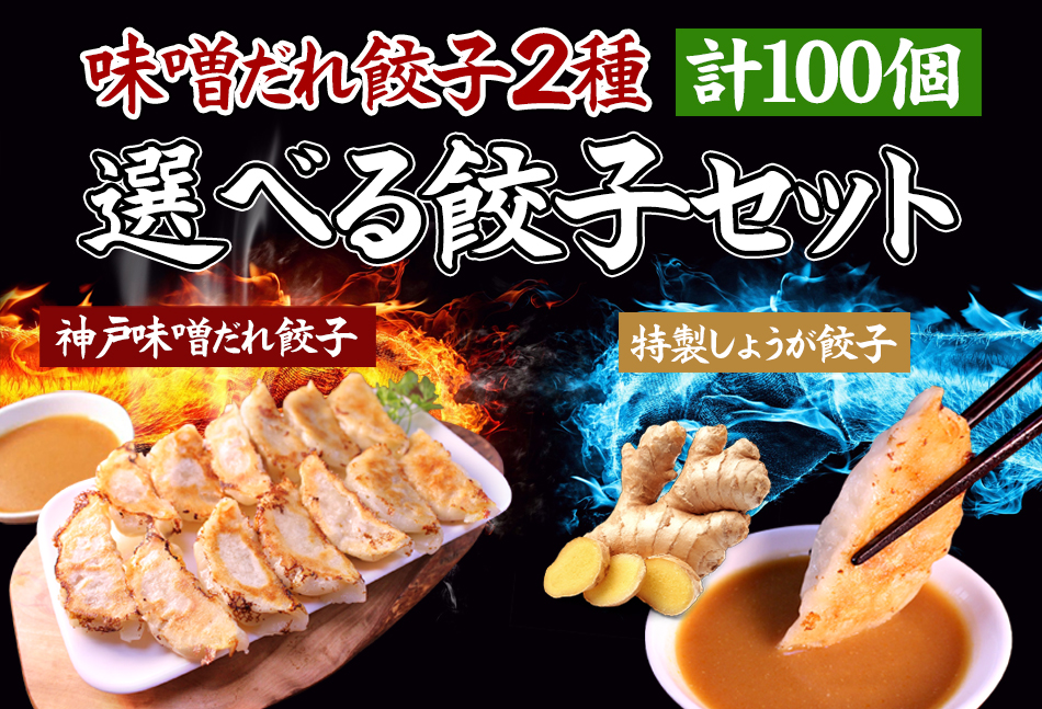 市場 本日ポイント2倍 選べる餃子セット100個 餃子専門店イチロー 神戸味噌だれ餃子2種