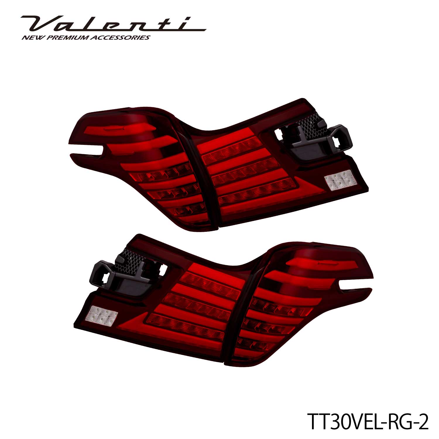 ヴァレンティ TT30VEL-RG-2 トヨタ 30系 ヴェルファイア前期 LEDテールランプRevoタイプ2 レッドレンズ／グロスブラック シーケンシャルウインカー搭載