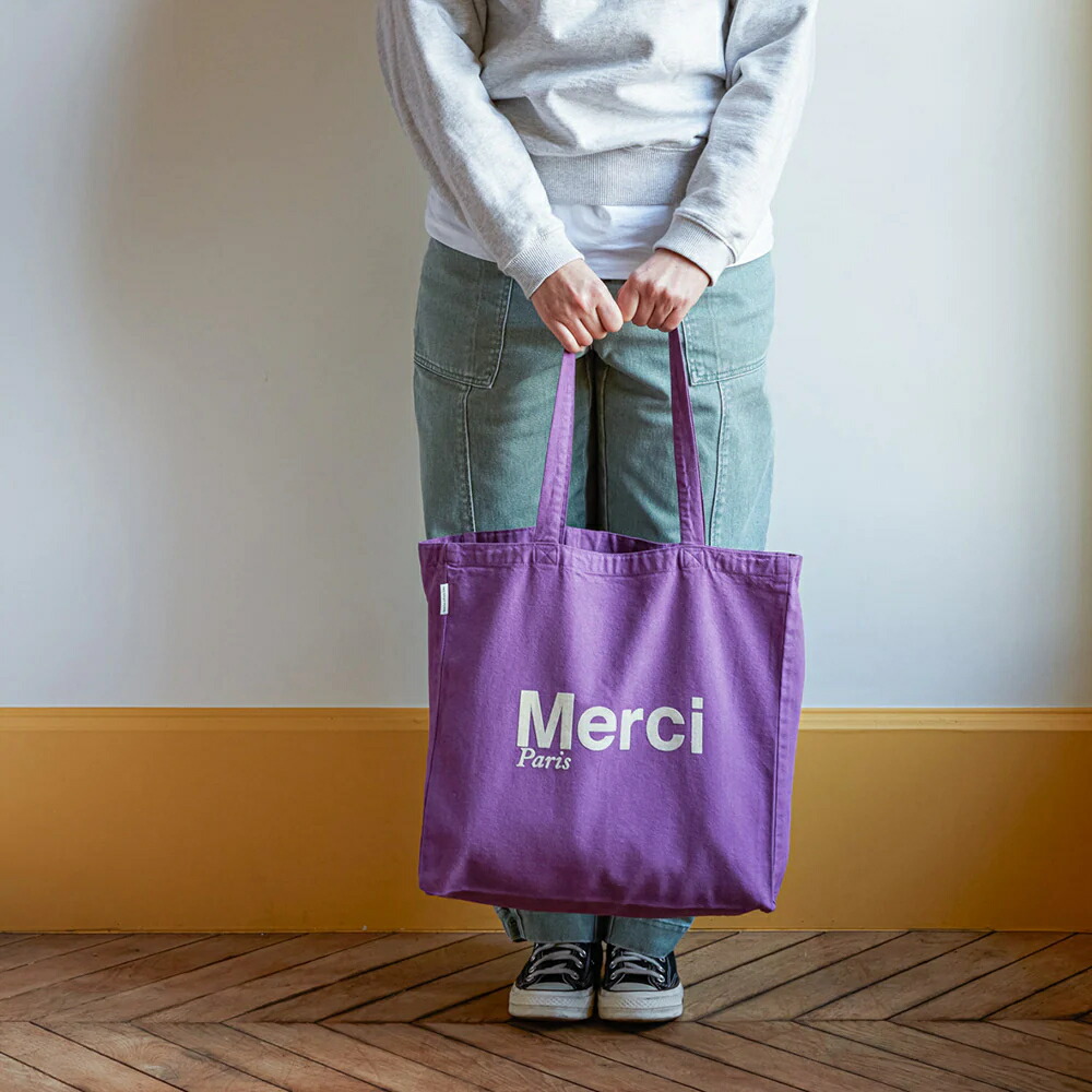 フランス直輸入 メルシー merci リネン 大容量 トートバッグ ホワイト 