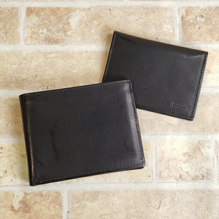 【中古品】極美品 オールドコーチ パスケース付 レザー 二つ折り 札入れ 財布 ユニセックス ブラック|gypsophila 店