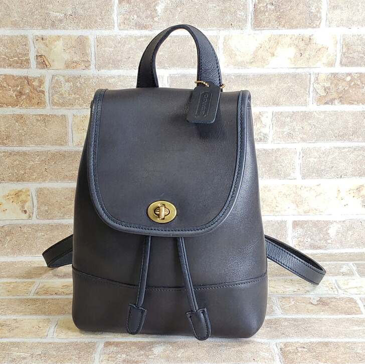 【中古品】オールドコーチ USA製 グローブレザー ターンロック リュックサック ネイビー coach コーチ ヴィンテージ 小ぶり｜gypsophila　店