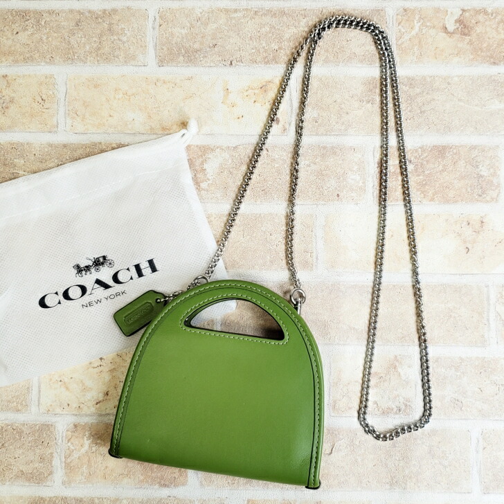 【中古品】美品 コーチ職 COACH チェーン店肩先 ウォレットバッグ 紙入れ 折紙入れ キミドリ トップハンドルカードケース