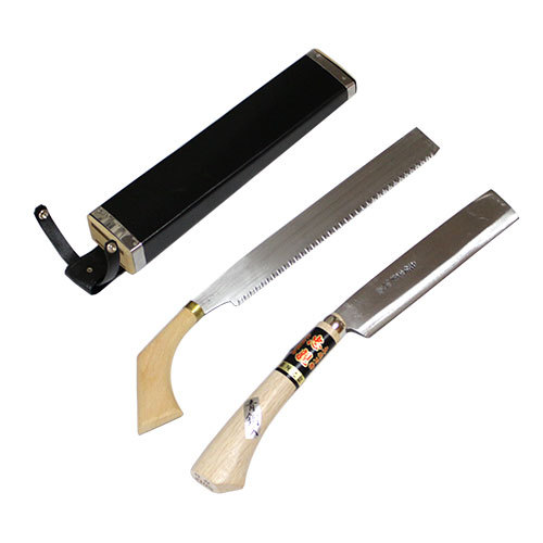 ■土佐手打刃物 腰鉈 青鋼 両刃210mm＆9寸鋸 (B11W) 2丁差ケース付 鍛造品 本職用｜ハーティ・エクスプレス