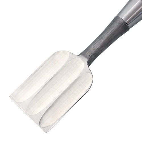 ■播州三木五百蔵作追入鑿木目仕上黒檀柄三枚裏寸四(42mm)手打ち桂大工道具のみノミ