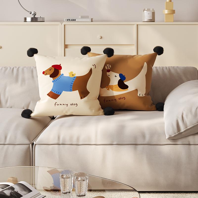 クッションカバー 抱き枕カバー 小型犬プリント スクエア型 ソファ用 リビングルーム 寝室 ベッドヘッド 背もたれ用 着脱式 洗濯可能 室内リラックス かわいい犬柄 柔らかい素材 日常使い