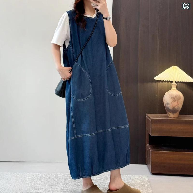 衣裳 春夏 ジーンズ キャミワンピース 中長丈 森お嬢さん ゆったり  痩せ見せかけ うつり変わり  心地よい 普段使い走り 軽さ 伸縮性 綿混 原料品 A伝達ルート 影ぼうし 愛くるしい 表現スタイル