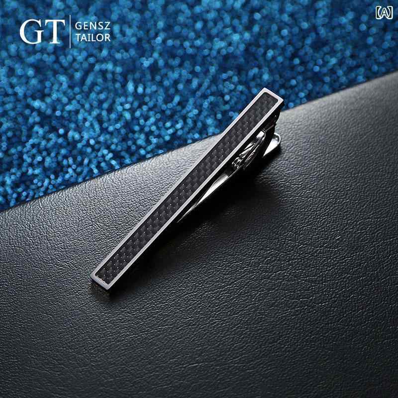 ネクタイピン メンズ ビジネス GT Shengcheng シルバー 千鳥格子 タイ クリップ ステンレス 炭素 繊維 象嵌 ビジネス フォーマル シンプル ラベリア ギフト ボックス