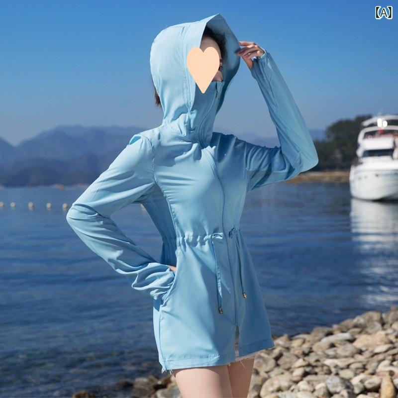 UVカット レディース アウター 大きめサイズ 夏用 中長丈 アウトドア サイクリング ゆったり 薄手 軽量 通気性 防日焼け ジャケット