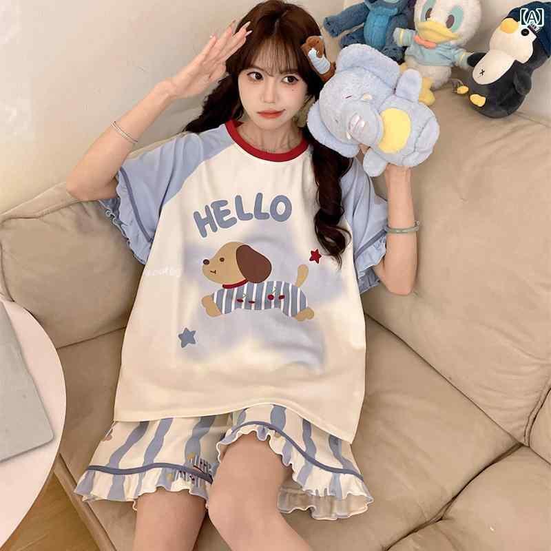ルームウェア ママ レディース パジャマ 女の子 パジャマ 綿 夏 半袖 かわいい レディース 大きいサイズ 200 ジン スイート 薄手 部屋 着 セット 4,474円