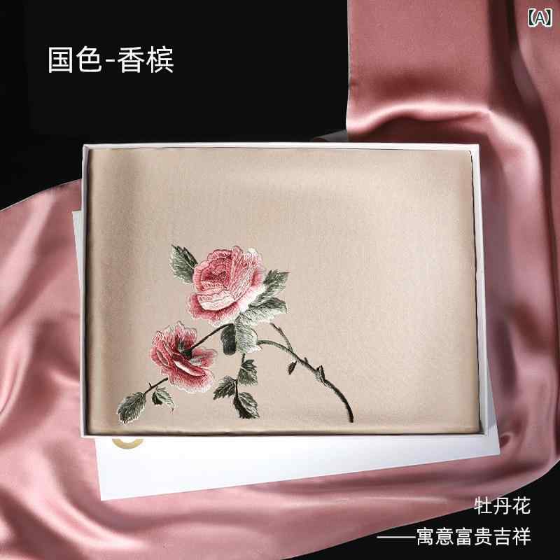 薄手 ストール スカーフ レディース スー 刺繍 シルクスカーフ 年長の 母 ショール チャイナ ドレス 桑 シルク 2024 冬 ギフト ボックス 女性用