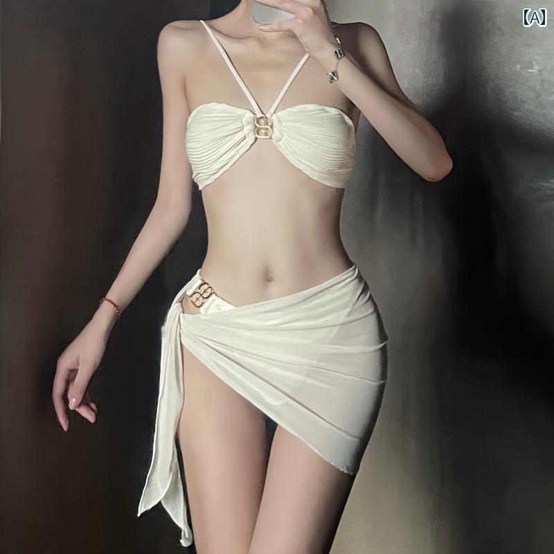 水着 ビキニ レディース セクシー タイの な の 白い スカートの ビキニ 水着 夏の 小さい 胸と 休暇の 魅惑的 レディース ハイエンド 3 点 セット
