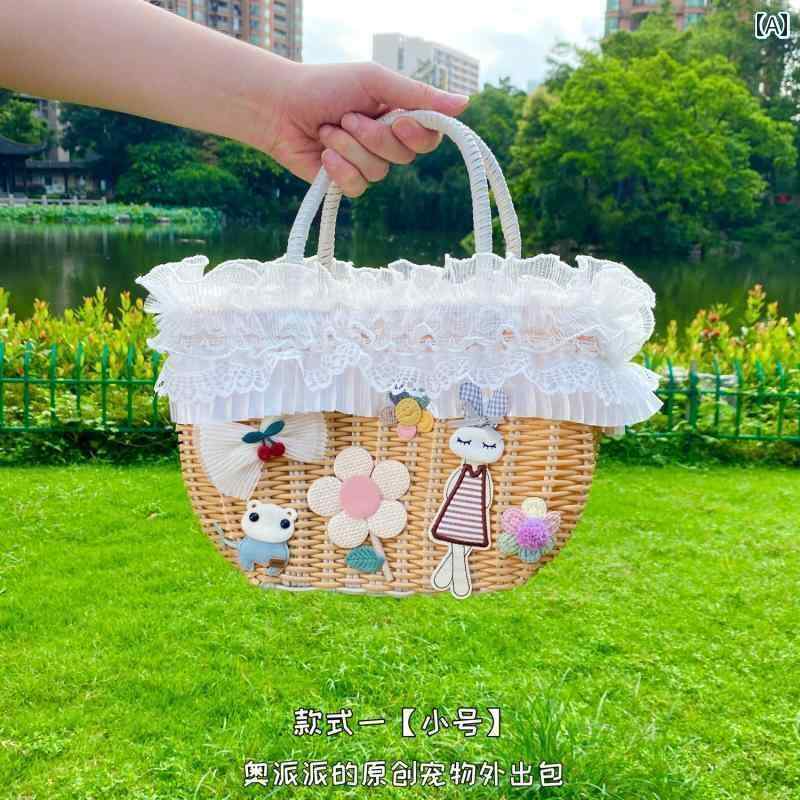 犬用 トートキャリー お出かけ バッグ Aopai ペット 旅行 バッグ 犬用 ポータブル 手編み バスケット 小型 オール シーズン 通 気