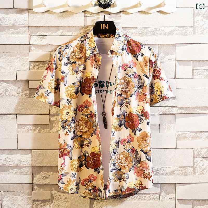 アロハシャツ 半袖 ビーチ バケーション 花柄 シャツ メンズ 半袖 ハワイアン カジュアル 薄手 コットンシャツ