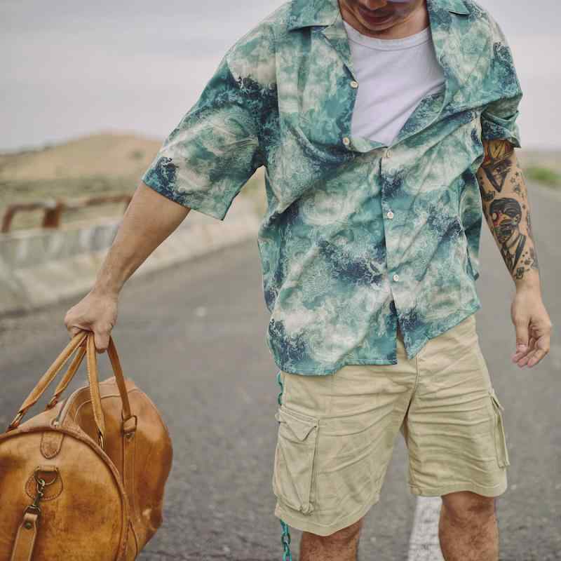 アロハシャツ 半袖 ヴィンテージ ムーン グリーン カシュー フラワーシャツ キューバ カラー シャツ ハイエンド 快適 ハワイアンシャツ