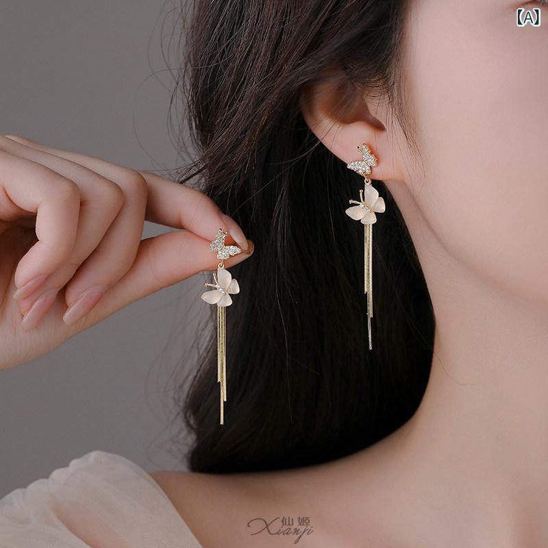 ピアス レディース かわいい 925 スター リング シルバーの 蝶の タッセル ロング イヤリング な フェアリーの ホリデー 夏 丸顔小 顔