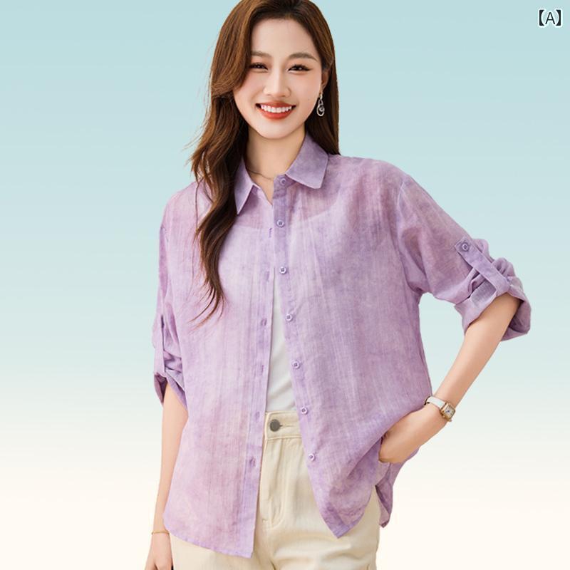 事務服 ブラウス シャツ レディース 日焼け防止 服 シャツ レディース 2025 夏 薄手 通気性 エアコン ブラウス ゆったり 体型カバー 長袖
