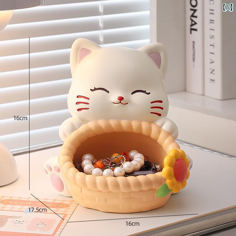 かわいい 飾り 雑貨 かわいい 招き 猫の オーナメント 玄関 ポーチの 鍵 収納 クリーム 色 スタイル 家庭 リビング ルーム デスク トップの 装飾 ギフト