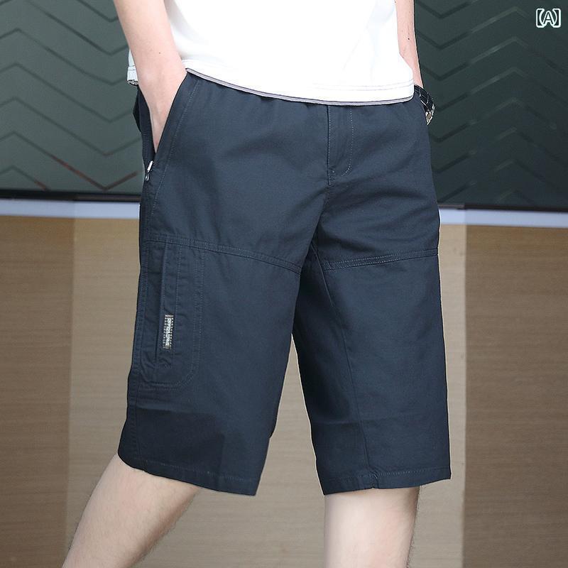 ワークパンツ 男性用 夏の 綿 クロップドパンツ メンズ 薄手 万能 ワークウェア カジュアル 6点 ショーツ ストレート ラージ パンツ