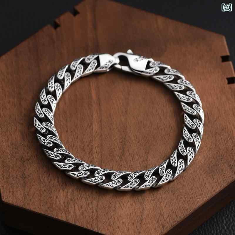 ブレスレット ジュエリー ラグジュアリー Luotai Old Silversmith 925 シルバー キューバ ブレスレット メンズ レトロ タン カオ パターン 高級 ボーイズ ジュエリー｜北摂軽太郎便