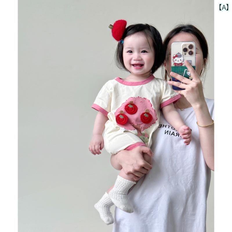 快適 ベビー服 半袖 女の 赤ちゃんの ジャンプスーツ 夏の かわいい リンゴの 木の ドレス 半袖 ロンパース 外出着 薄手