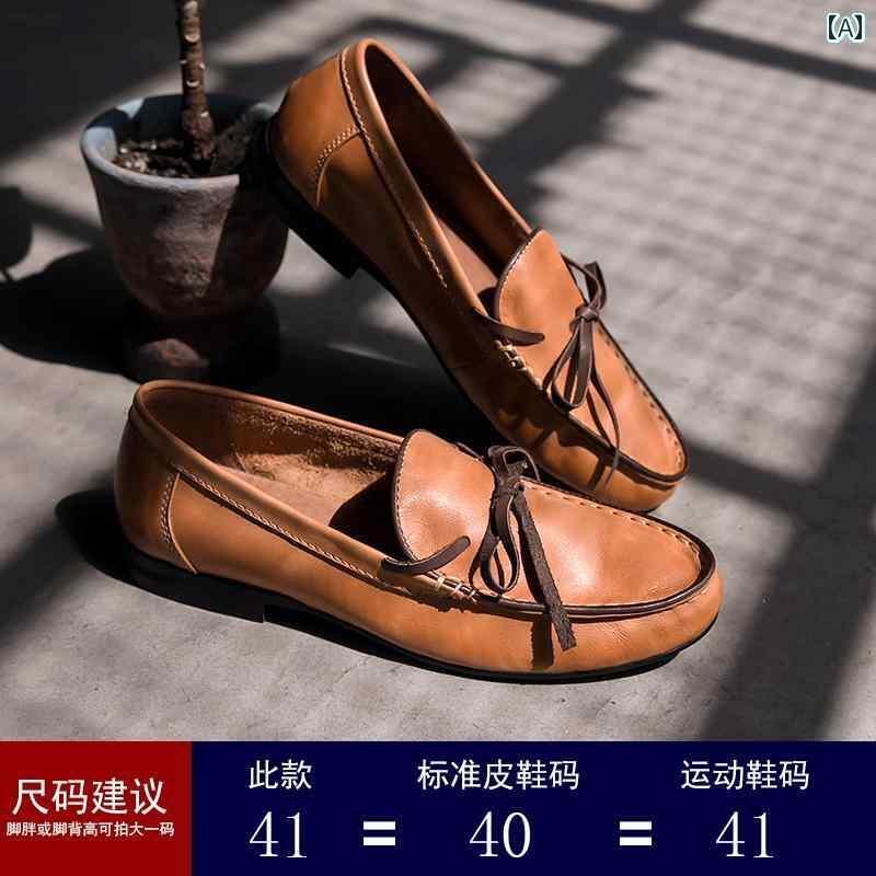 デッキシューズ メンズ シンプル 魅惑的 色の 韓国 レトロ メンズ レザーシューズ 昔ながらの スリッポン シューズ で 通気性の ある 運転 ヨット ローファー 081｜北摂軽太郎便