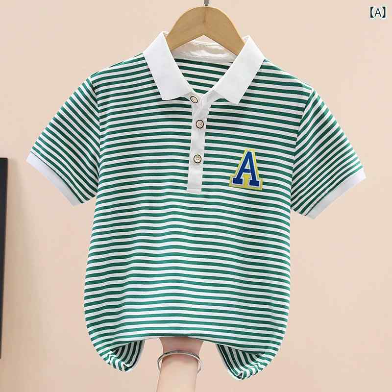子供用 ゴルフウェア キッズ 夏 ゴルフウェア ボーイズ 半袖 ポロシャツ ゴルフ 子供服 スポーツ Tシャツ 子供用 ストライプ トップス