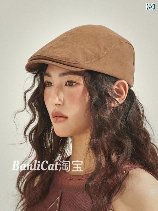 ベレー帽 かわいい キャップ BanliCat アメリカン レトロ キャメル フォワード ハット レディース ファッション キャスケット つばの 短い ベレー 帽