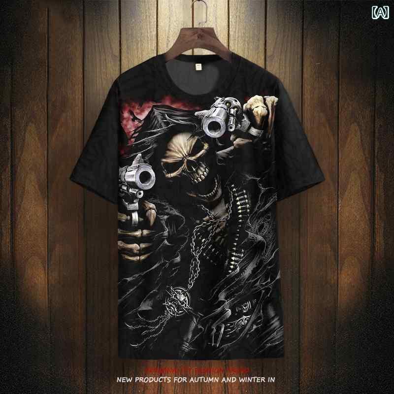 スカル Tシャツ 骸骨 3 D プリント トップス スカル Tシャツ ハーレー バイク 半袖 メンズ 冷感 速乾 薄 地 カジュアル 紳士服 夏