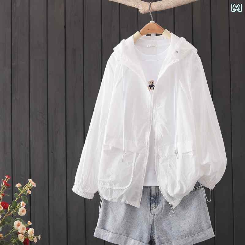 快適 涼しい パーカー フード付き 日焼け防止 服 レディース 薄 部 夏の 新 韓国 通気性 アウターウェア 屋外 ショート ジャケット