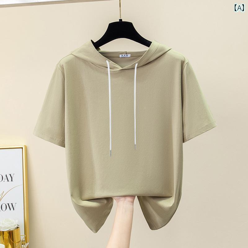 レディースパーカー 薄手 涼しい 2025夏 フード付き 半袖 Tシャツ レディース コットン 大きいサイズ ゆったり セーター 薄手 グリーン インナー パーカー