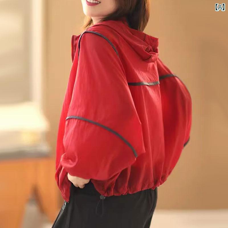 快適 涼しい パーカー 日焼け防止 服 ゆったり ショート ジャケット 2025新 スタイル レディース 夏 万能 通気性 薄手 長袖 アウトドア フード付き