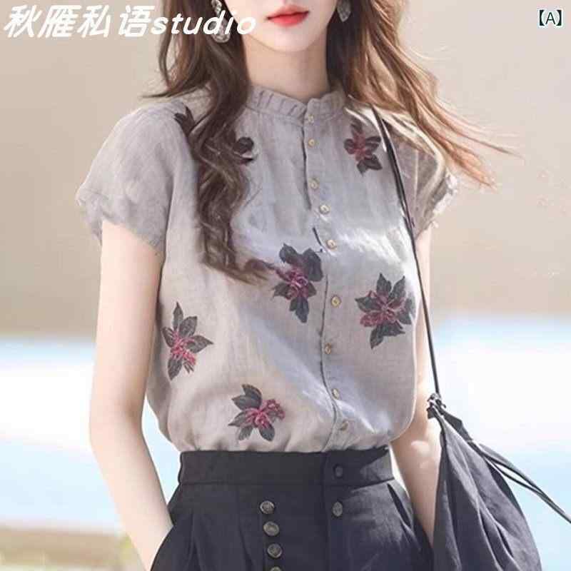 レディース 花柄シャツ かわいい シルク 半袖 シャツ レディース 夏 フレンチ 花柄 軽い 高級 ハイエンド ゆったり マルベリー トップ