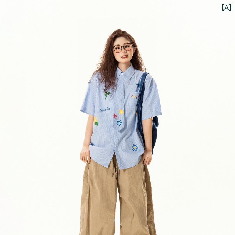 レディース 花柄シャツ おしゃれ 何度も 尋ねられた レトロ 花の 落書き プリント シャツ レディース 夏の ゆったり 万能な ネクタイ 半袖