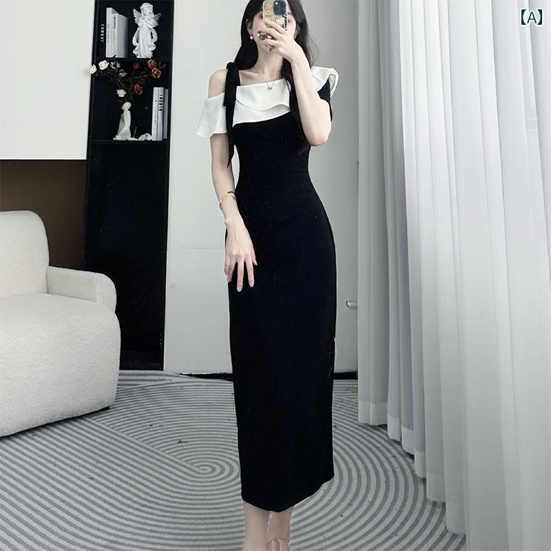 レディース ワンピース ロング丈 ラシャペルの レディース フレンチ ドレス 夏 スリムフィット 高級 フリル 美しい ヒップ ラップ ロング スカート