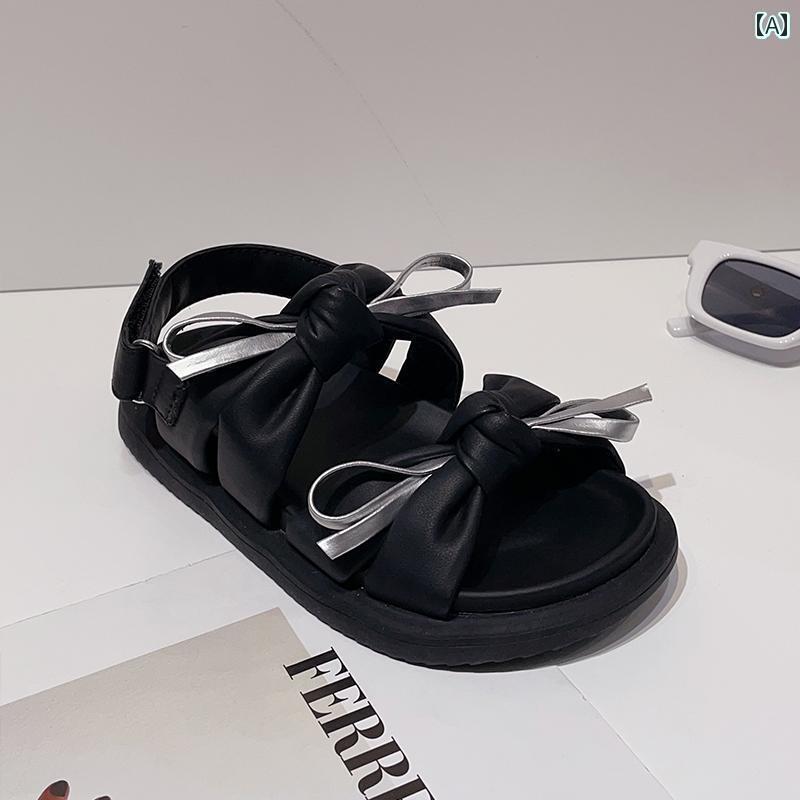 キッズ サンダル フィット感 Zuozuojia 夏の 韓国 子供用 スタイリッシュな 弓 サンダル 小さい 女の子用 軽くて カジュアルの プリンセス シューズ