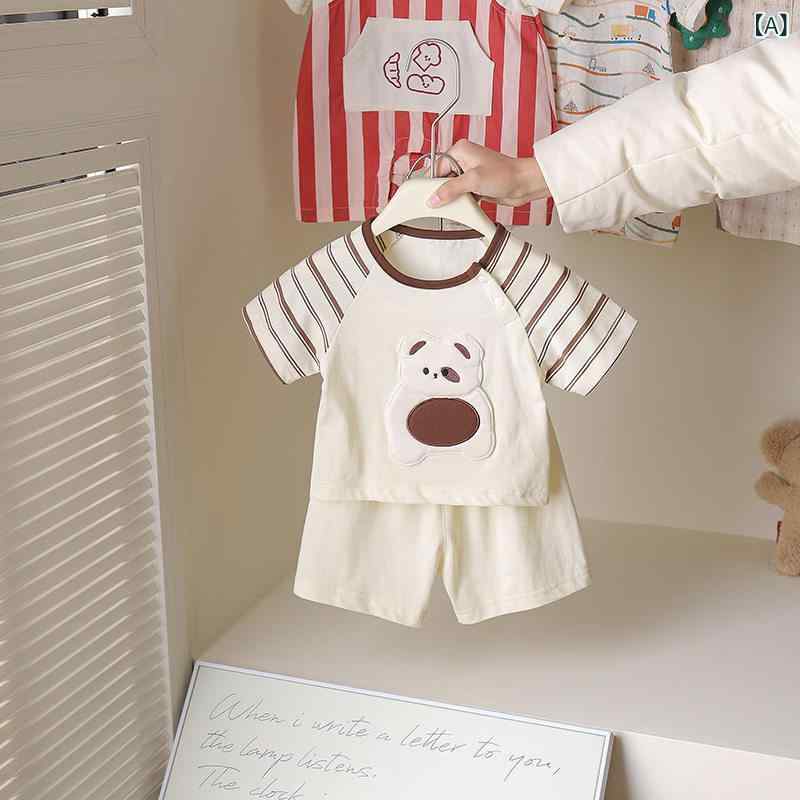 ベビー服 半袖 快適 ベビー 夏 薄手 スーツ かわいい 男の子 綿 半袖 Tシャツ ショート パンツ ツーピース