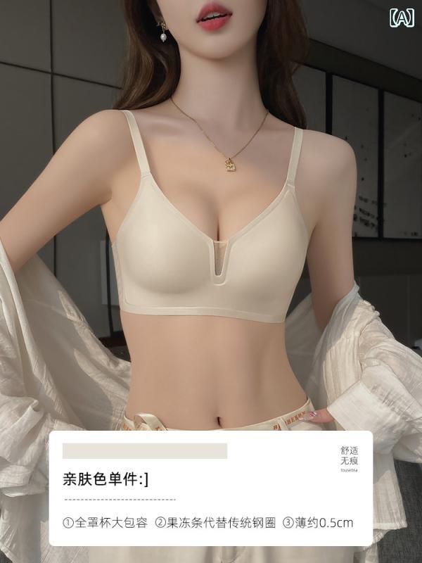 レディース ブラ フィット 小さい 胸の レディース ヌード シームレス 下着 夏の 薄手 スタイル 脇 胸を 集める ゼリー ストリップ 垂れ下がり 防止の 夏用 ブラトップ