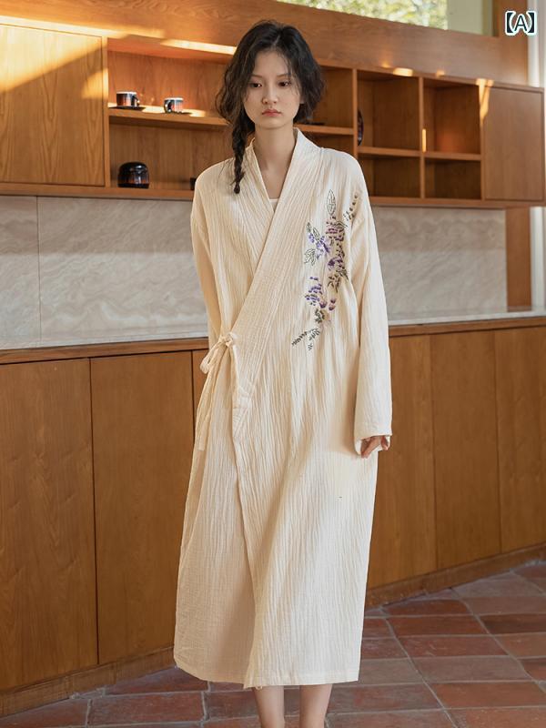 ガウン 快適 着心地 女の子 高級 綿糸 刺繍 長袖 ネグリジェ 夏用 レディース 大きいサイズ 太め MM 肉を カバー し 細さを 見せる 綿 ホーム バスローブ