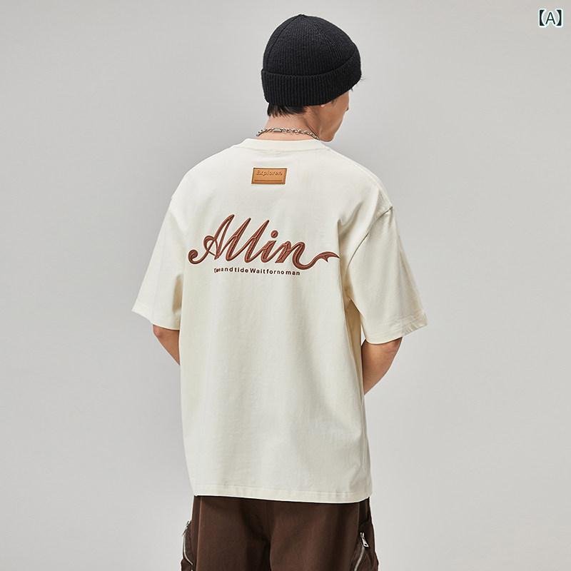 ワンポイント Tシャツ おしゃれ ALLIN レター プリント 半袖 Tシャツ メンズ 夏 ラウンドネック ゆったり 厚手 コットン カップル トップス