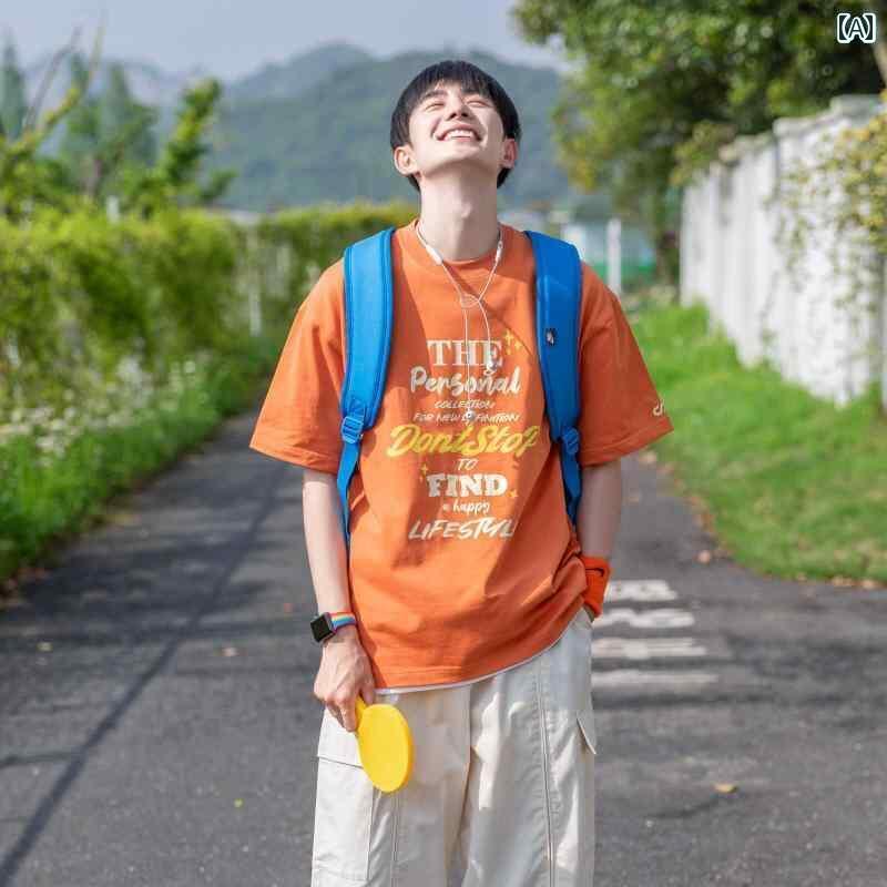 ワンポイント Tシャツ おしゃれ PD 大人 夏 ドーパミン ウェア スローガン レター 半袖 Tシャツ メンズイン サマー カップル トップス
