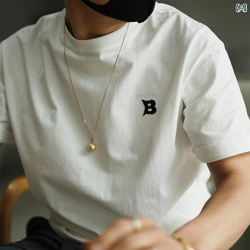 ワンポイント Tシャツ おしゃれ アメリカ ファッション イン 夏の カジュアル コットン 半袖 Tシャツ メンズ シンプル 文字 刺繍
