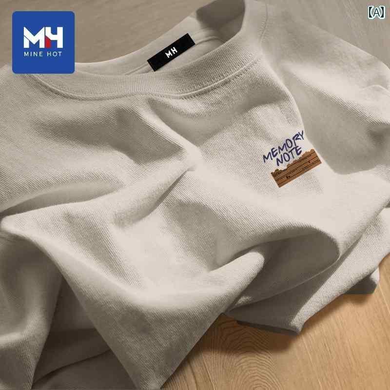 ワンポイント Tシャツ おしゃれ Tangshi Group MH 220 G ヘビー コットン Tシャツ メンズ 夏 アメリカン レトロ 大きいサイズ 半袖 ストレート ショルダー D